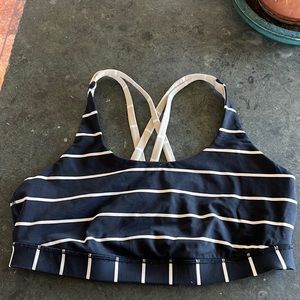 Lulu Lemon Energy Bra Black w/ Tan Stripe and Tan w/ White Stripe Straps SZ 12